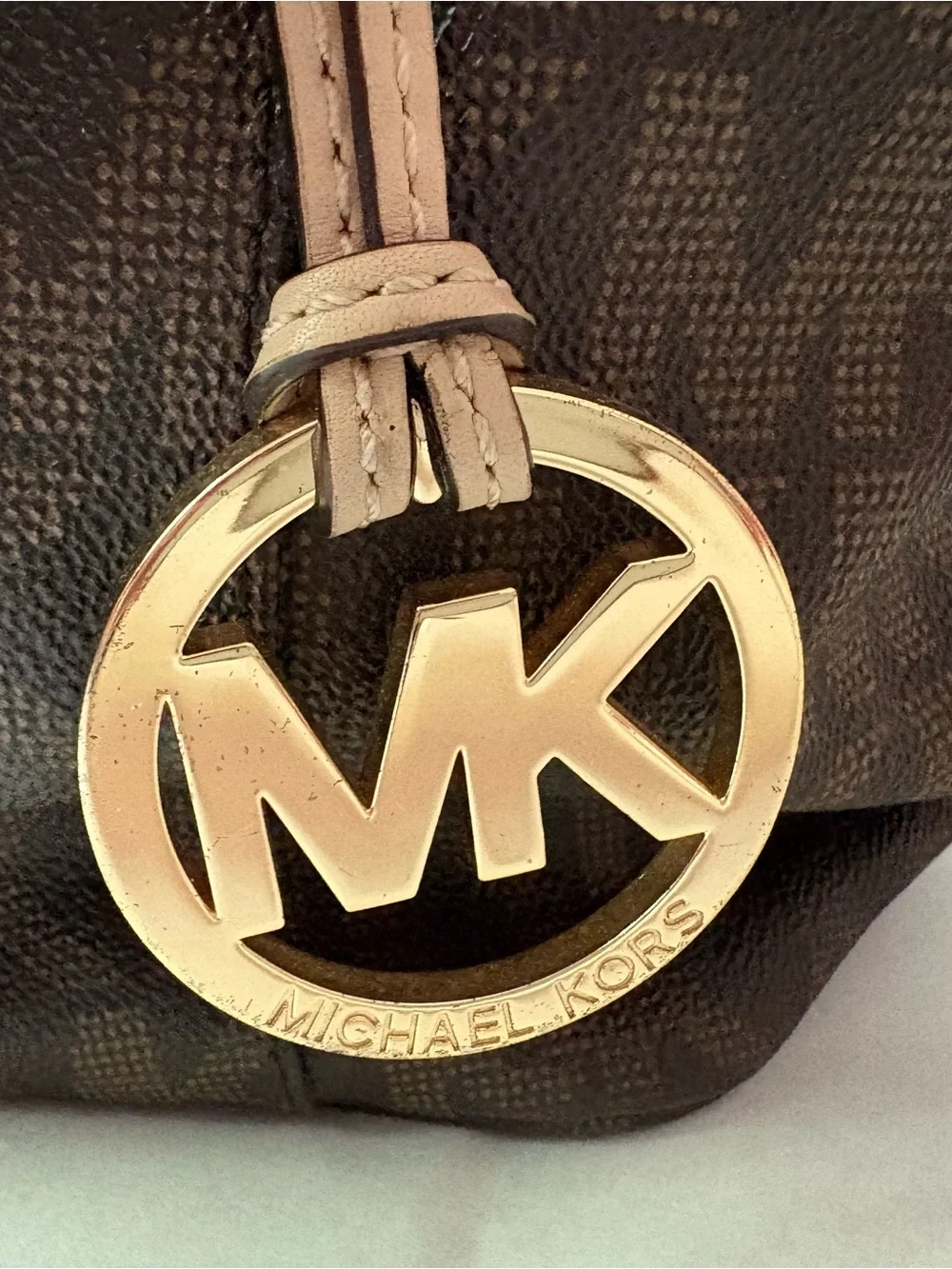 Michael Kors Brown MK Logo Tote with Cream Leather Straps